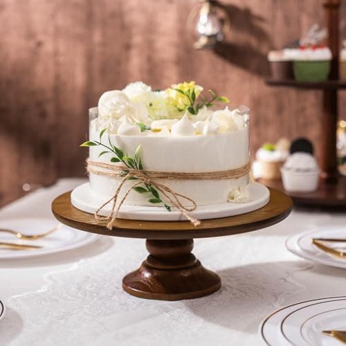 AimtoHome Wood Cake Stand，Wooden Tall Cake Stands for Dessert Table，12 Inch Pedestal Cake Serving Stand，for Birthday Wedding Party or Modern Home Decor