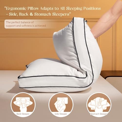 Mosluna Feather Down Pillows US Queen Size Set of 2 with Gusset, Down Surrounded Gusseted Pillows for Sleeping, Soft Fluffy for Side, Back Sleepers 20x28 in. 5