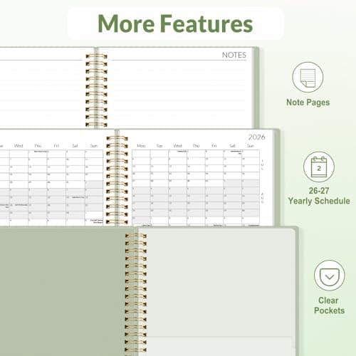 SUNEE 2026-2027 Planner - 24 Months (Jan 2026 - Dec 2027) - 7"x10" Monthly Spreads & Yearly Planner, Sage Green 6