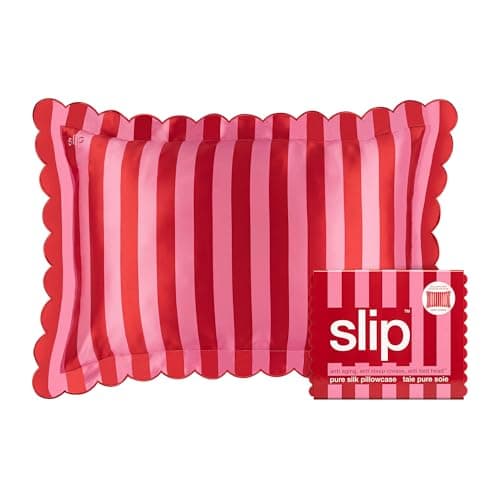 slip Queen Pure Silk Pillow Case with Scalloped Edge - 100% Pure 22 Momme Mulberry Silk - Queen Size Standard Pillow Case - Anti-Aging, Anti-BedHead, Anti-Sleep Crease, Sunshade (20" x 30")