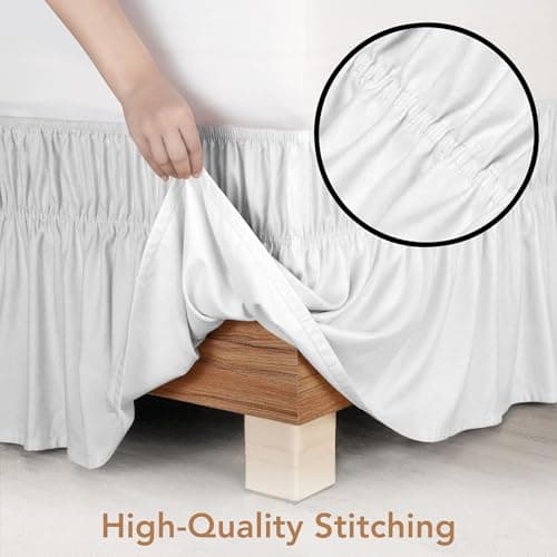 Utopia Bedding Queen Elastic Bed Ruffle - Easy Wrap Around Ruffle - Microfiber Bed Skirt with Adjustable Buckle & Elastic Belt, 16 Inch Tailored Drop - Hotel Quality Bedskirt, Fade Resistant (White) 5