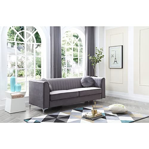 Glory Furniture Delray Velvet Upholstered Sofa in Gray/Chrome Legs