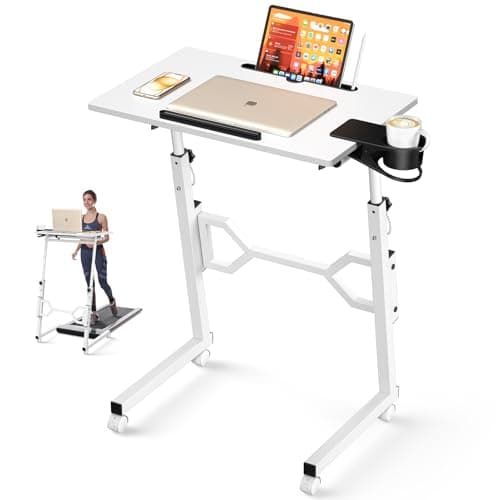 Enayplon Small Standing Desk with Wheels, Portable Treadmill Desk, Rolling Desk Adjustable Height for Laptop, Mobile Standing Table for Walking Pad, Bedside Table