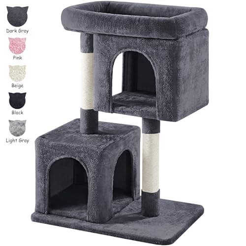 Yaheetech 33.5in Cat Tree Tower for Indoor Cats w/2 Cozy Plush Condos, Oversized Perch & Sisal Scratching Posts, Stable Cat Stand House for Large Cats & Pets 9