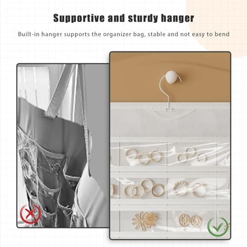 DonYeco 1 Pack Hanging Jewelry Organizer 80-Pocket Dual-sided Jewelry Storage for Earring Necklace Bracelet Ring Travel Holder, White 6