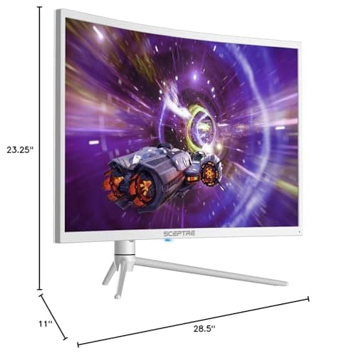 Sceptre Curved 32-inch QHD Gaming Monitor 2560 x 1440 up to 165Hz 144Hz 1ms HDR1000 99% sRGB, Light Sensor Height Adjustable DP HDMI USB Type C 3.1 Build-in Speakers Nebula White (C325B-QWN168W) 6