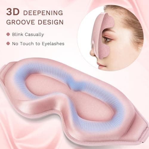 FlyCoco 99% Fully Block Out Light Eye Sleep Mask, 3D Deep Contoured Eyes Cover Zero Pressure, Long Lash Extension Eyes Mask with Adjustable Straps for Sleeping Travel Home Nap Rest Women Men (Pink) 5