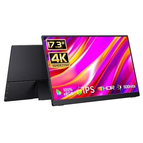 CAPERAVE 17.3" Portable Monitor 4K, 500 Nits 3840 * 2160p 100% Adobe RGB Travel Monitor with Bulit-in Kickstand & Speakers, Portable Computer Monitor, External Monitors for Laptop PC Xbox Switch PS4/5