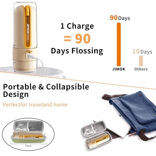 JIMOK Water Dental Flosser Cordless for Teeth Portable Oral Irrigator, 4modes with DIY, 6jet Tips, Removable Water Tank for Easy Cleaning, Portable Case for Home Travel(Yellow) 6