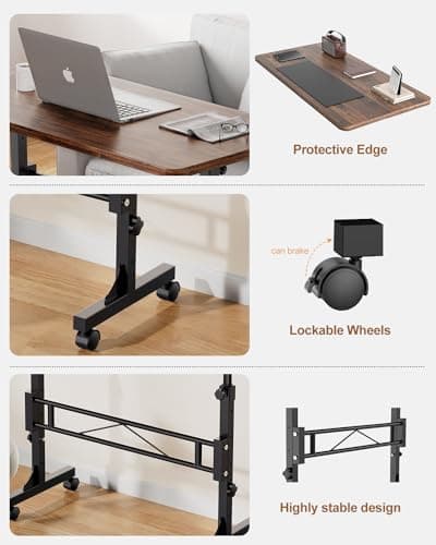 Small Standing Desk Adjustable Height, Mobile Stand Up Desk with Wheels, 32 Inch Portable Rolling Desk Small Computer Desk, Portable Laptop Desk Standing Table Rustic 6