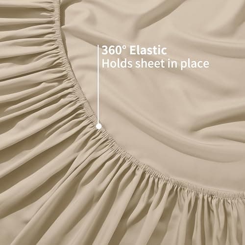 Bamboo Viscose Cooling Fitted Sheet King Size Only, 400 Thread Count, 16" Deep Pocket Cooling Bottom Sheets for Hot Sleeper, Silky Soft Breathable (King, Beige 6