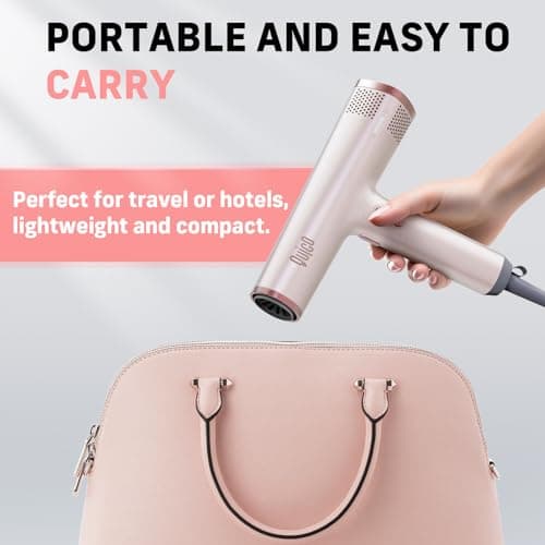 Quico Hair Dryers for Women, 7X Faster BLDC Motor, Quiet 1875W 110,000 RPM 2 Billion Negative Ionic Salon Blow Dryer with Diffuser, Adjustable Temp & Speed, Portable Hair Dryer for Home Travel, Pink 8