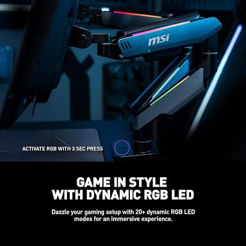 MSI MPG MT201DR - Premium RGB Dual Monitor Stand Arms, 17-35" Support, VESA Compatible, Adjustable Heavy Duty Gas Spring Mount, 44 lbs per Screen Capacity, Clamp & Grommet, Quick Release Plate - Gray 7