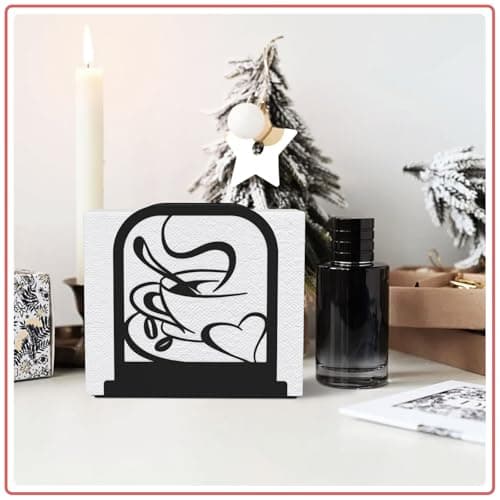 Modern Standing Napkin Holder for table, Black Metal Napkin Dispenser, Coffee time Theme Style Napkin Holder, Suitable for Kitchen, Coffee Shop, Dining Room 6