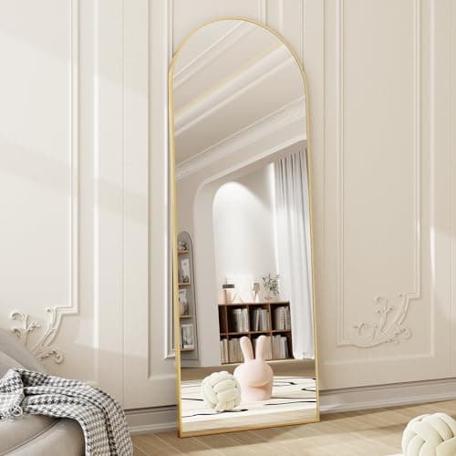 HARRITPURE 58"x18" Arched Full Length Mirror Free Standing Leaning Mirror Hanging Mounted Mirror Aluminum Frame Modern Simple Home Decor for Living Room Bedroom Cloakroom, Gold