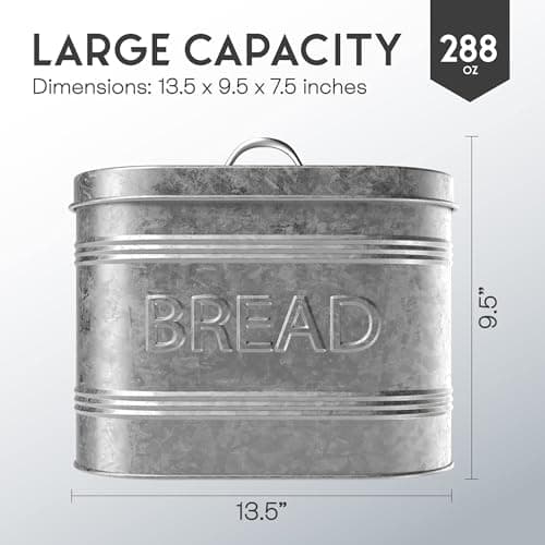 Amici Home, , Rustic Kitchen Galvanized Metal Bread Storage Bin, 288 oz, Gray 9
