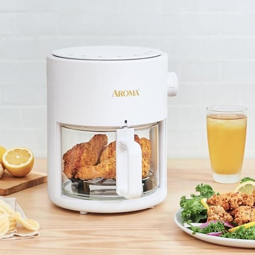 AROMA® Glass Air Fryer and Countertop Convection Oven with Powerful 360Crispy™ Technology (3 Quart), White 6