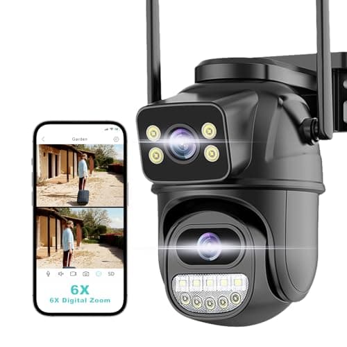 Security Camera Outdoor 2.4G WiFi PTZ Outdoor Camera Dual Lens Home Security Cameras Linkage 360°View 4MP Plug-in Cable Two-Way Talk,AI Detection,Full-Color Night Vision,Auto Tracking,24/7 Recording