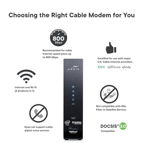 ARRIS (SBG7400AC2) - Modem Router Combo - Fast DOCSIS 3.0 & AC2350 WiFi, [Check with your provider for compatibility], Four 1 Gbps Ports, Up to 960 Mbps Max Internet Speed 5