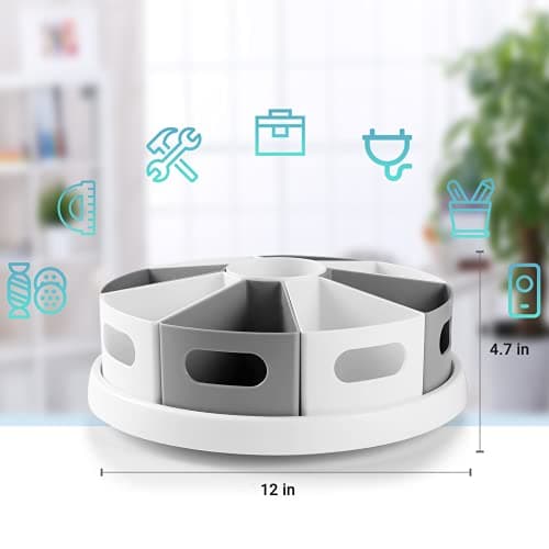 MeCids 360 Rotating Storage Organizer Desk Organizers Pen Holder– 12” Lazy Susan Style Caddy with Removable Bins, for Home Office Supplies, Art Supplies, Make-up & Kitchen Use, with Card & Gift Box 5