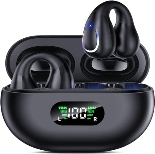 Boytond Open Ear Clip Wireless Earbuds Bluetooth 5.3, Sports Earphones Built-in Microphone with Earhooks & Ear Hook, Wireless Charging Case & Display, Waterproof Fitness Headphones for Exercise