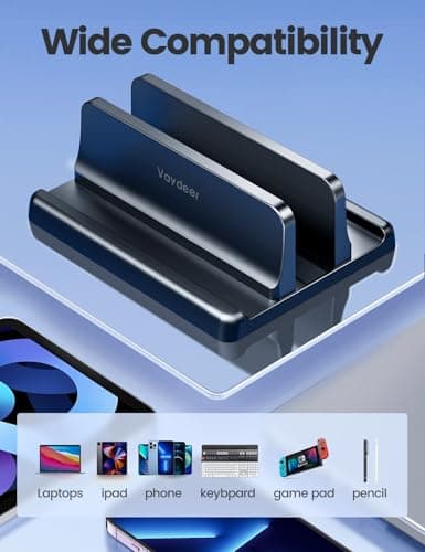 Vaydeer Vertical Laptop Stand Holder Organizer Plastic Adjustable Desktop Notebook Dock Space-Saving 3 in 1 for All MacBook Pro Air,Mac,HP,Dell,Microsoft Surface,Lenovo,up to 17.3 inches (Black) 5