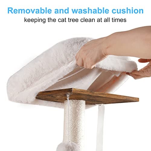 Hey-brother Wooden Cat Tree, 66.1“ Cat Furniture with Scratching Posts, Modern Cat Tower with hammocks, Toys, cat condo, Rustic Brown MPJ120SR 5