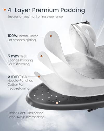 SONGMICS Ironing Board, Foldable Iron Board, Height Adjustable up to 35 Inches, with 4 Layered Cover and Pad, Iron Rest, Hook, Steel X-Legs, for Home, Laundry Room, Dorm, Dove Gray ULLB001G01 5