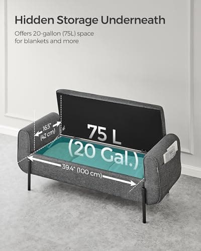 SONGMICS Storage Bench with Armrests, Ottoman for Living Room, Bedroom, Entryway, Steel Legs, Dark Gray ULOM072G01 8