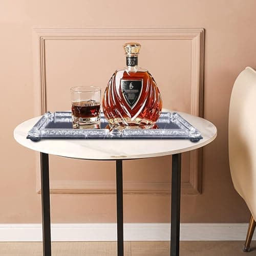 YCWF Mirror Perfume Tray for Dresser,Crushed Diamond Filled Glass Vanity Tray,Decorative Bathroom Tray,Crystal Tray for Home Decorative,Party,Hotel Banquet,11.8"x 7.9"x1.2",Silver 7