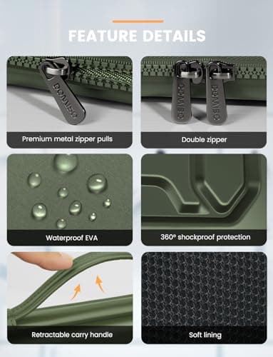 DOMISO 13.3 inch Laptop Sleeve with Handle Shockproof Computer Bag Waterproof EVA Protective Carrying Case for 13-13.3 inch Notebooks/13 MacBook Air/MacBook Pro Retina/Dell XPS 13/HP,Green 6