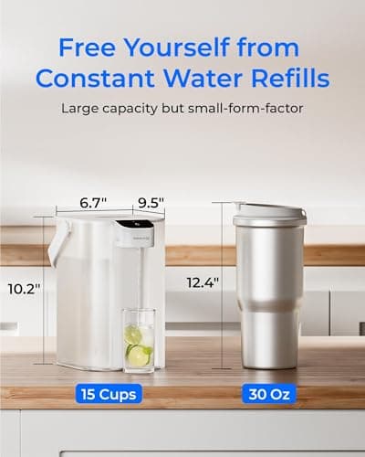 Waterdrop Electric Water Filter Pitcher, Reduce 99.6% of Lead and 45+ Impurities, 200-Gallon Rechargeable Water Dispenser, Instant 15-Cup Countertop System, NSF/ANSI 401&53&42&372, Does not Lower TDS 7