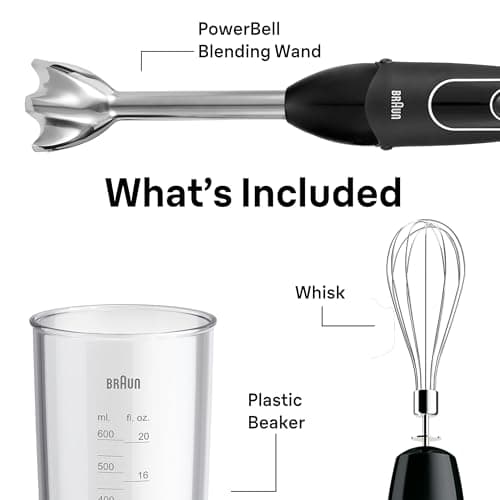 Braun MultiQuick 5 Immersion Hand Blender with Dual Speed + Turbo and Patented Technology, 350W - Includes Beaker and Whisk, Black, MQ505 8