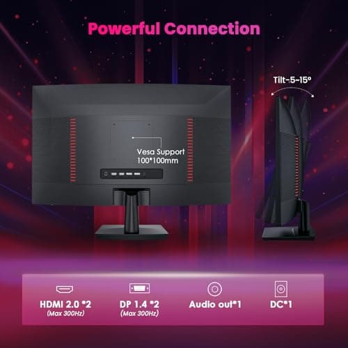 TITAN ARMY 27-inch Curved Gaming Monitor, 300Hz 280Hz 240Hz, 1ms MPRT Full HD 1500R Fast VA Screen, FreeSync Premium (1920x1080), HDR10, VESA 100x100, HDMI 2.0 & DisplayPort 1.4, C27A1H 5