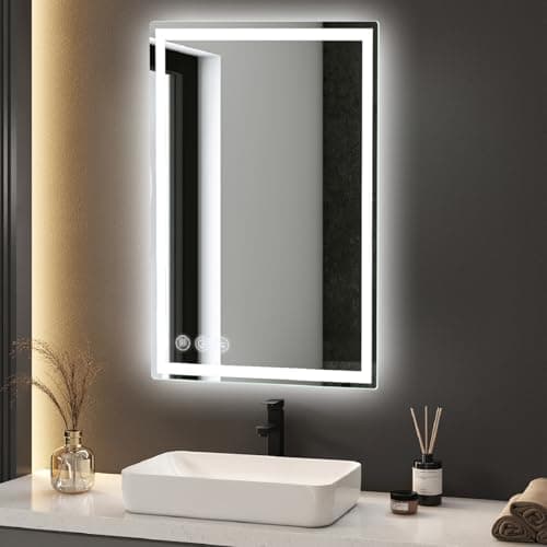 24"x 36" LED Bathroom Mirror with Stepless Dimmable Wall Mirrors with Anti-Fog, Dimmable CRI>90, Vanity Mirror with 3 Color Modes, Shatter-Proof, Memory Bathroom Mirror with LED Lights 9