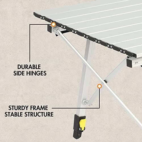 PORTAL Outdoor Folding Portable Picnic Camping Table with Adjustable Height Aluminum Roll Up Table Top Mesh Layer, Silver 10