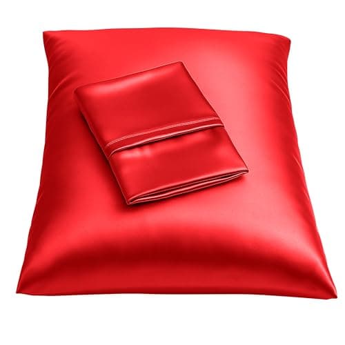 BLISSFORD Satin Pillowcase with Zipper, for Hair and Skin Care, Feels Soft and Cool Like a Silk Pillowcase, Red Satin Pillow Cases Set of 2, Slik Pillow Cover, Standard Size - 2 Pack