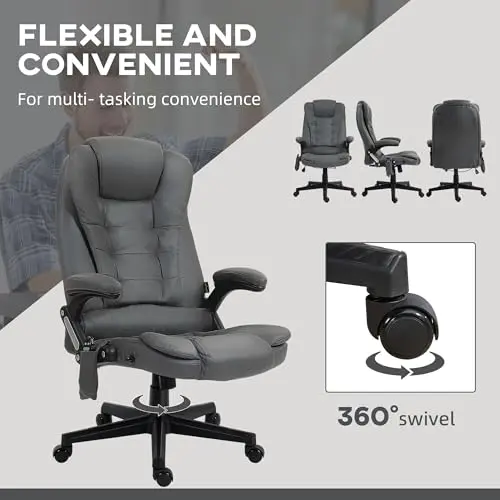 HOMCOM 6 Point Vibrating Massage Office Chair with Heat, Microfiber High Back Executive Office Chair with Reclining Backrest, Padded Armrests and Remote, Dark Gray 8