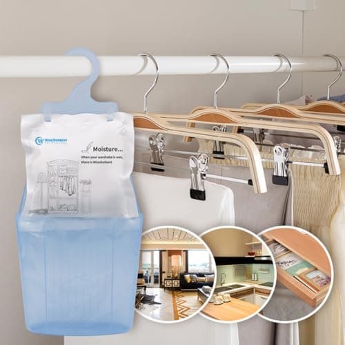 Wisesorb Moisture Absorber Packets with Plastic Case & Hook, Odor Eliminator, Leak Proof, Fragrance Free, Humidity Packs, Hanging Closet Dehumidifier Bags, Moisture Absorber (4 Packs) 3