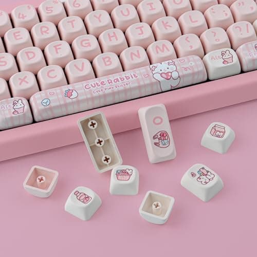 TYRIXKI PBT 148 Keys Cute Keycaps Dye-Sublimation Bunny Keycaps Set MOA Profile for Cherry Gateron MX Keys Mechanical Keyboards 5