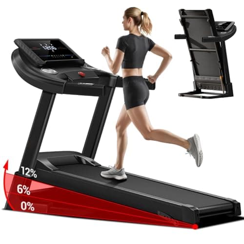 UMAY Fitness Home Folding Incline Treadmill with Pulse Sensors, 3.0 HP Quiet Brushless, 300 lbs Capacity (10% or 20% Incline)