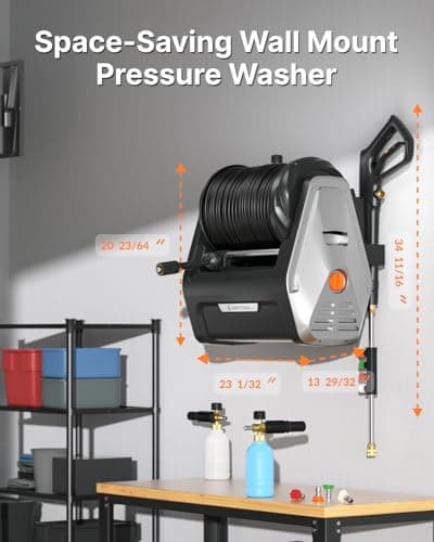 Giraffe Tools Wall Mounted Pressure Washer Essential with Upgraded 1800W Motor, Max 2900 PSI, 2.2 GPM Electric Power Washer with 100ft Retractable Pressure Hose, Automatic Rewind, Any Length Lock 5