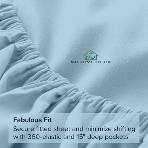 1 Fitted Sheet Only, 100% Egyptian Cotton, fitts Upto 15 Inch Deep Pocket, Bottom Sheets Only, King Size, Hotel Luxury Single Fitted Sheet Only, High Thread Count, Soft & Breathable, Light Blue Solid 5