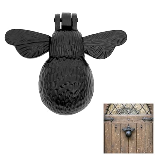 Mystic Colonial Medieval Cast Iron Door Knocker Bumble Bee, 4 Inch Rustic Black Finish Decorative Front Door Accent with Mounting Screws
