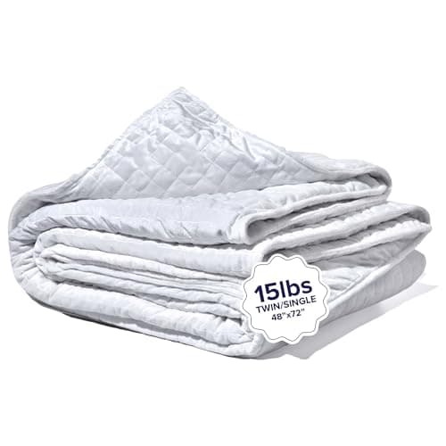 Gravity Weighted Blankets for Adults, 15lbs White (48" x 72", Twin/Single) - Heavy Comfort Cotton Blanket with Glass Beads - Ultra-Soft Premium Breathable Microfiber Duvet Cover - Machine Washable