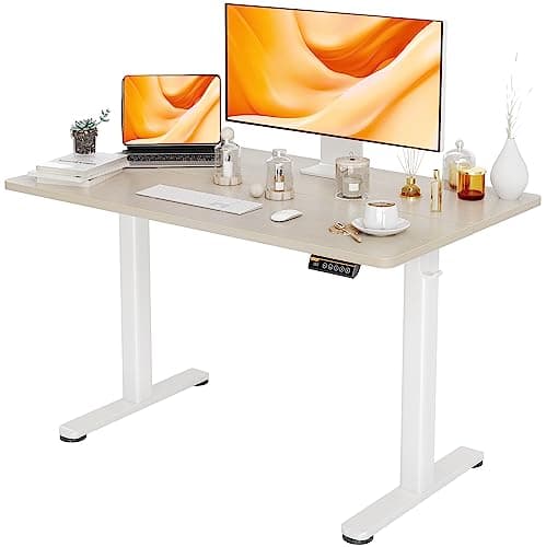 Claiks Electric Standing Desk, Adjustable Height Stand up Desk, 48x24 Inches Sit Stand Home Office Desk with Splice Board, White Frame/Nature Top