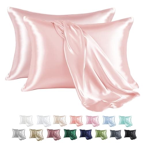 MR&HM Satin Pillowcase for Hair and Skin, Silk Satin Pillowcase 2 Pack, Queen Size Pillow Cases Set of 2, Silky Pillow Cover with Envelope Closure (20x30, Light Pink)
