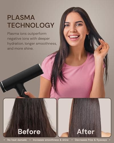 ANNLARY Plasma Ion Hair Dryer with Diffuser for Curly Hair, 110000 RPM Professional High Speed Blow Dryer with Plasma Ion, 1500W Foldable Travel Hairdryer with 6.5 Ft Cord Fast Drying for Women Men 5