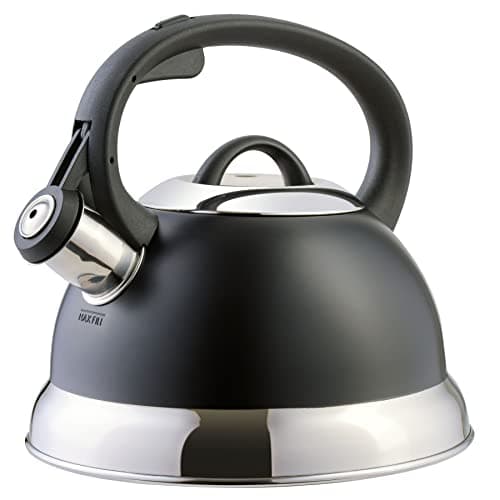 Mr. Coffee Flintshire 1.75-Quart Stainless Steel Whistling Tea Kettle with Nylon Handle – Matte Black Stove-Top Kettle for Boiling Water