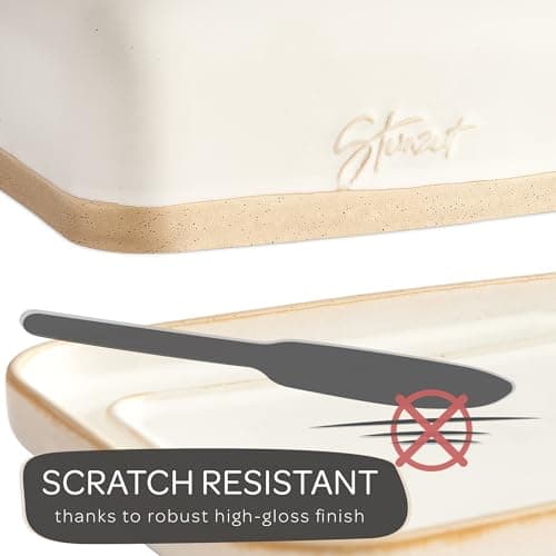 STEINZEIT Butter Dish with Lid (4.9 in x 6.9 in) - Ceramic Butter Dish - Large Butter Container for 2 pcs of Western Butter - Butter Dish with Lid for Countertop - Butter Holder Dishwasher Safe 6